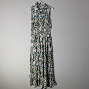 Figueroa & Flower Floral Paisley Smocked Floral Sleeveless Tiered Bohoaci Dress